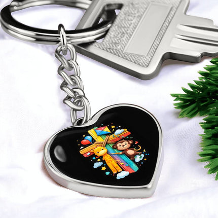Giraffe & Monkey Rainbow Cross Heart Keychain – Christian Gift for Kids