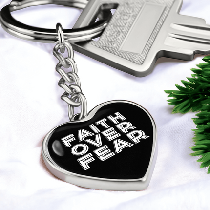 Faith Over Fear Graphic Heart Keychain – Christian Gift for Women