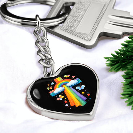 Rainbow & Clouds Cross Heart Keychain – Christian Gift for Kids