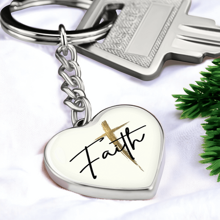Faith Cross Gold Christian Heart Keychain | Graphic Keychain Gift