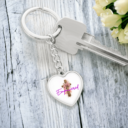 Empowered Flower Cross Christian Heart Keychain | Mother's Day Gift for Mom | Faith Gift