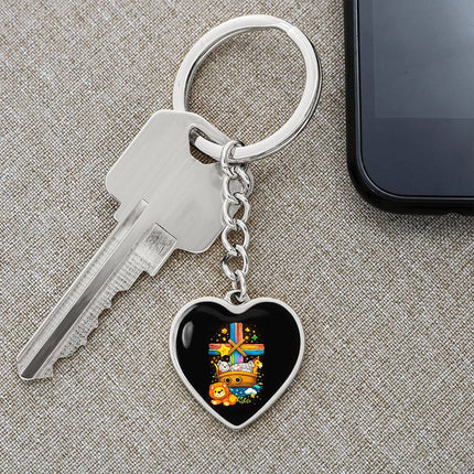 Noah's Ark Rainbow Cross Heart Keychain – Christian Gift for Kids