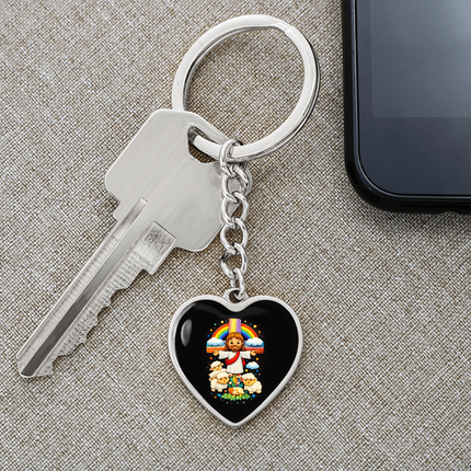 Jesus With the Sheep - Graphic Heart Keychain – Christian Gift for Kids