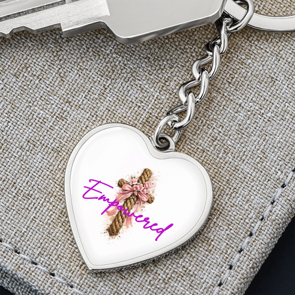 Empowered Flower Cross Christian Heart Keychain | Mother's Day Gift for Mom | Faith Gift