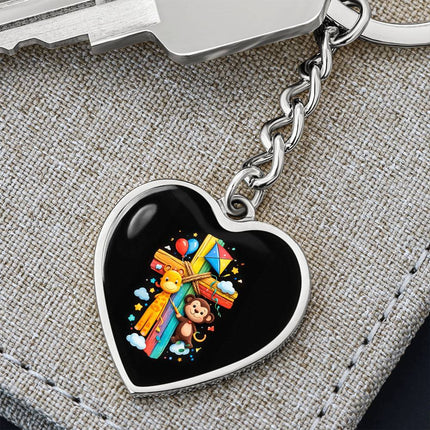 Giraffe & Monkey Rainbow Cross Heart Keychain – Christian Gift for Kids