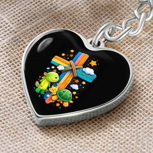 Cuddly Turtles Rainbow Cross Heart Keychain – Christian Gift for Kids