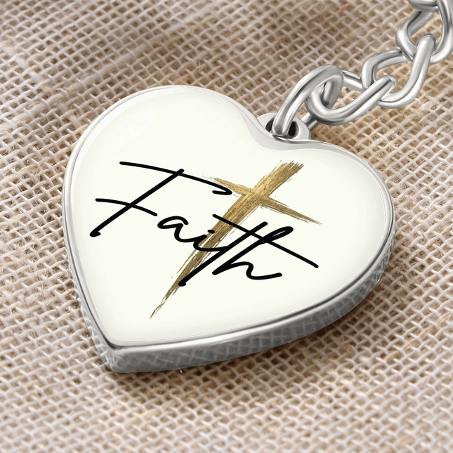Faith Cross Gold Christian Heart Keychain | Graphic Keychain Gift