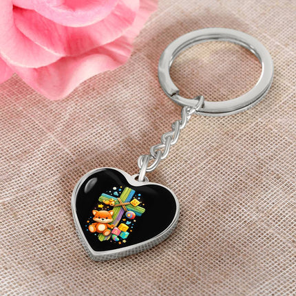 Kitten & ABC Blocks Rainbow Cross Heart Keychain – Christian Gift for Kids