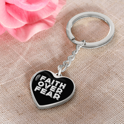 Faith Over Fear Graphic Heart Keychain – Christian Gift for Women