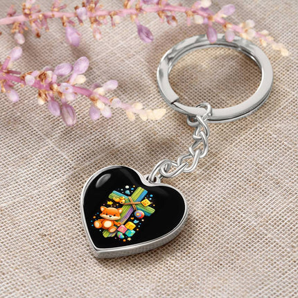 Kitten & ABC Blocks Rainbow Cross Heart Keychain – Christian Gift for Kids