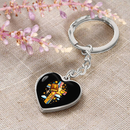 First Communion Bible & Chalice Rainbow Cross Heart Keychain – Christian Gift for Kids