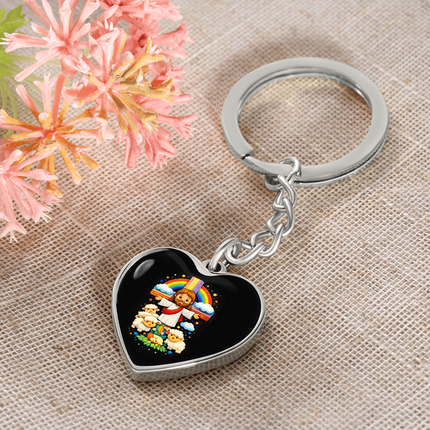 Jesus With the Sheep - Graphic Heart Keychain – Christian Gift for Kids