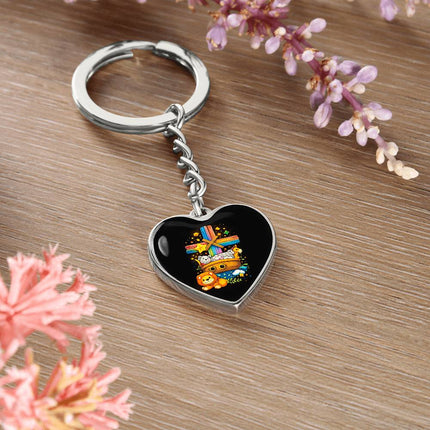 Noah's Ark Rainbow Cross Heart Keychain – Christian Gift for Kids