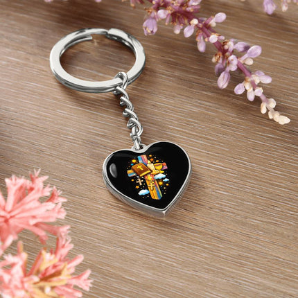 First Communion Bible & Chalice Rainbow Cross Heart Keychain – Christian Gift for Kids