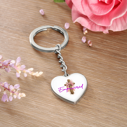 Empowered Flower Cross Christian Heart Keychain | Mother's Day Gift for Mom | Faith Gift