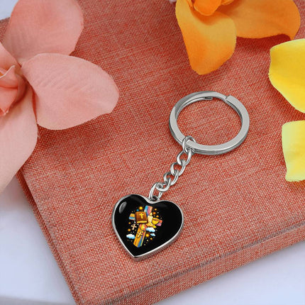 First Communion Bible & Chalice Rainbow Cross Heart Keychain – Christian Gift for Kids