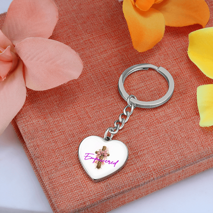 Empowered Flower Cross Christian Heart Keychain | Mother's Day Gift for Mom | Faith Gift