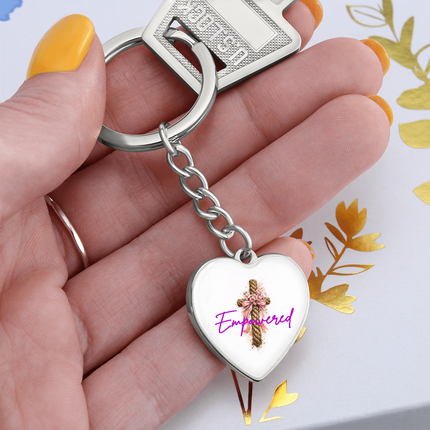 Empowered Flower Cross Christian Heart Keychain | Mother's Day Gift for Mom | Faith Gift