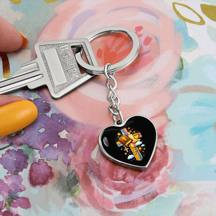 First Communion Bible & Chalice Rainbow Cross Heart Keychain – Christian Gift for Kids