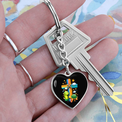 Cuddly Turtles Rainbow Cross Heart Keychain – Christian Gift for Kids