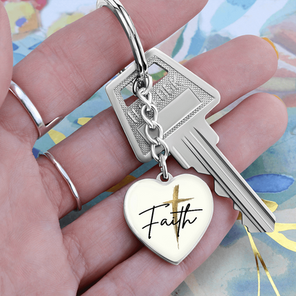 Faith Cross Gold Christian Heart Keychain | Graphic Keychain Gift