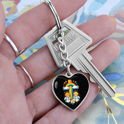 Angels & Lamb Rainbow Cross Heart Keychain – Christian Gift for Kids