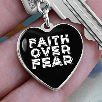 Faith Over Fear Graphic Heart Keychain – Christian Gift for Women