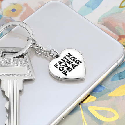 Faith Over Fear Heart Keychain – Christian Gift for Women