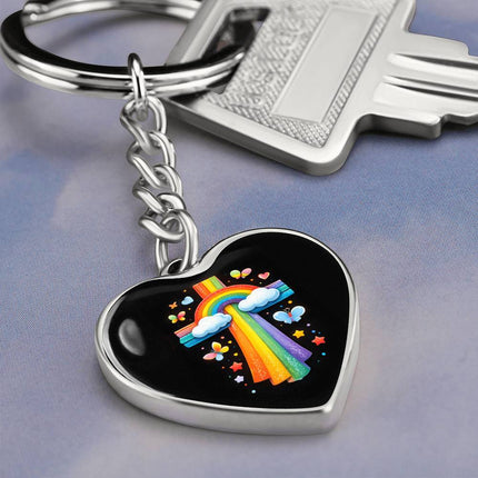Rainbow & Clouds Cross Heart Keychain – Christian Gift for Kids