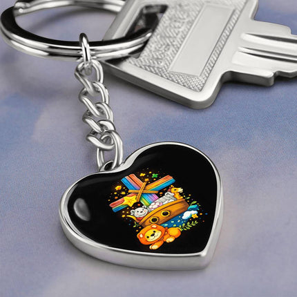 Noah's Ark Rainbow Cross Heart Keychain – Christian Gift for Kids