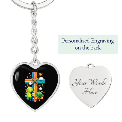 Cuddly Turtles Rainbow Cross Heart Keychain – Christian Gift for Kids