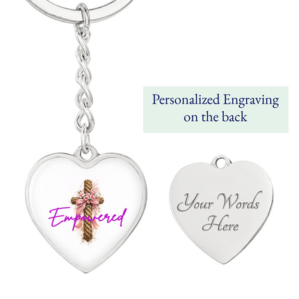 Empowered Flower Cross Christian Heart Keychain | Mother's Day Gift for Mom | Faith Gift