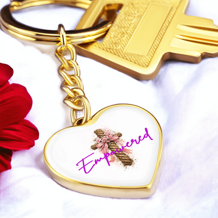 Empowered Flower Cross Christian Heart Keychain | Mother's Day Gift for Mom | Faith Gift