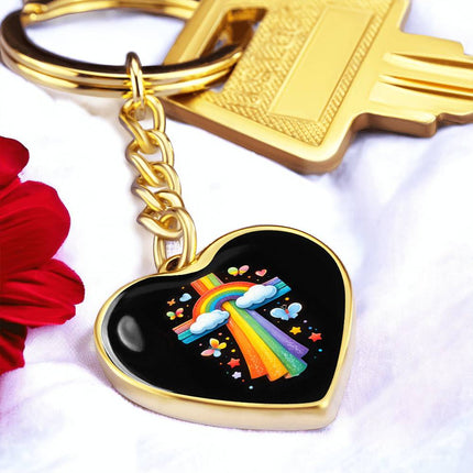 Rainbow & Clouds Cross Heart Keychain – Christian Gift for Kids