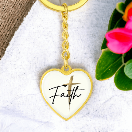 Faith Cross Gold Christian Heart Keychain | Graphic Keychain Gift