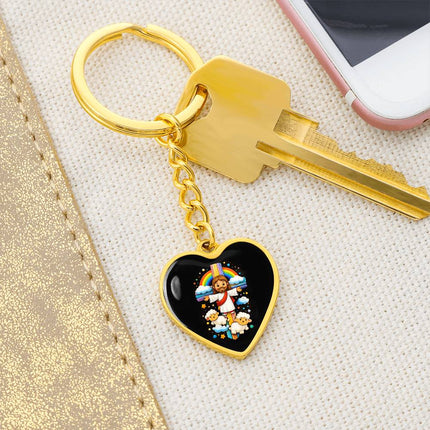 Jesus & Little Lambs Rainbow Heart Keychain – Christian Gift for Kids