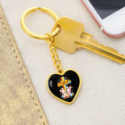 Easter Bunnies & Eggs Rainbow Cross Heart Keychain – Christian Gift for Kids