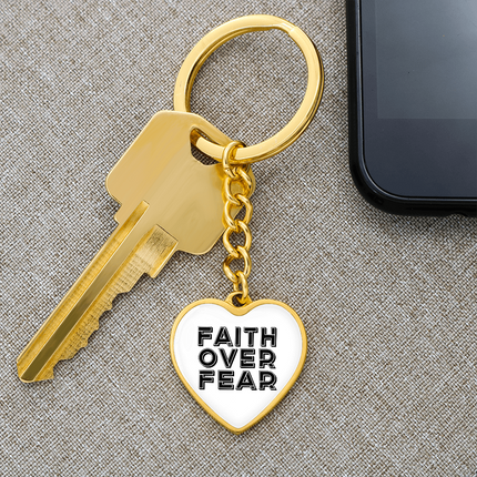 Faith Over Fear Heart Keychain – Christian Gift for Women