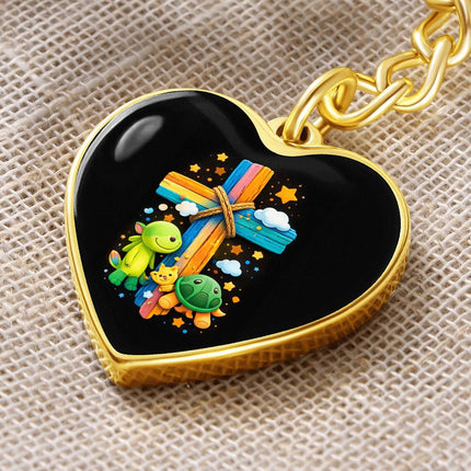 Cuddly Turtles Rainbow Cross Heart Keychain – Christian Gift for Kids
