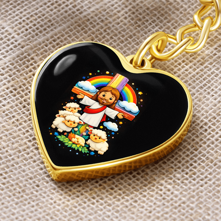 Jesus With the Sheep - Graphic Heart Keychain – Christian Gift for Kids