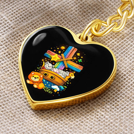 Noah's Ark Rainbow Cross Heart Keychain – Christian Gift for Kids