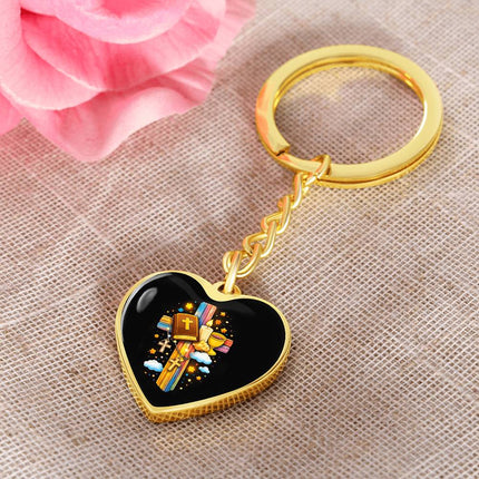 First Communion Bible & Chalice Rainbow Cross Heart Keychain – Christian Gift for Kids