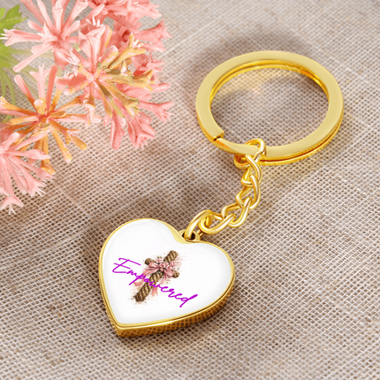 Empowered Flower Cross Christian Heart Keychain | Mother's Day Gift for Mom | Faith Gift