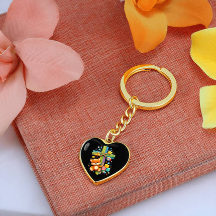 Kitten & ABC Blocks Rainbow Cross Heart Keychain – Christian Gift for Kids