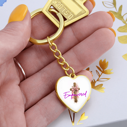 Empowered Flower Cross Christian Heart Keychain | Mother's Day Gift for Mom | Faith Gift
