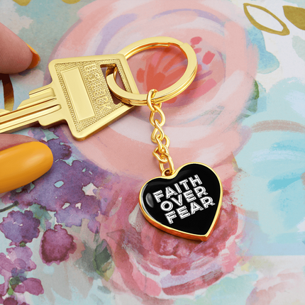 Faith Over Fear Graphic Heart Keychain – Christian Gift for Women