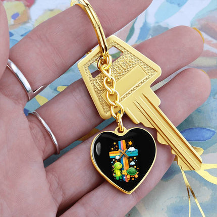 Cuddly Turtles Rainbow Cross Heart Keychain – Christian Gift for Kids