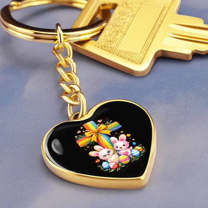 Easter Bunnies & Eggs Rainbow Cross Heart Keychain – Christian Gift for Kids