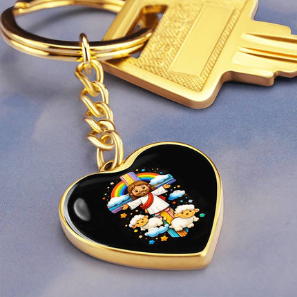 Jesus & Little Lambs Rainbow Heart Keychain – Christian Gift for Kids