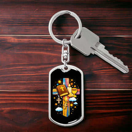 Keep The Faith Lion Cross Dog Tag Keychain – Christian Gift for Teens & Adults